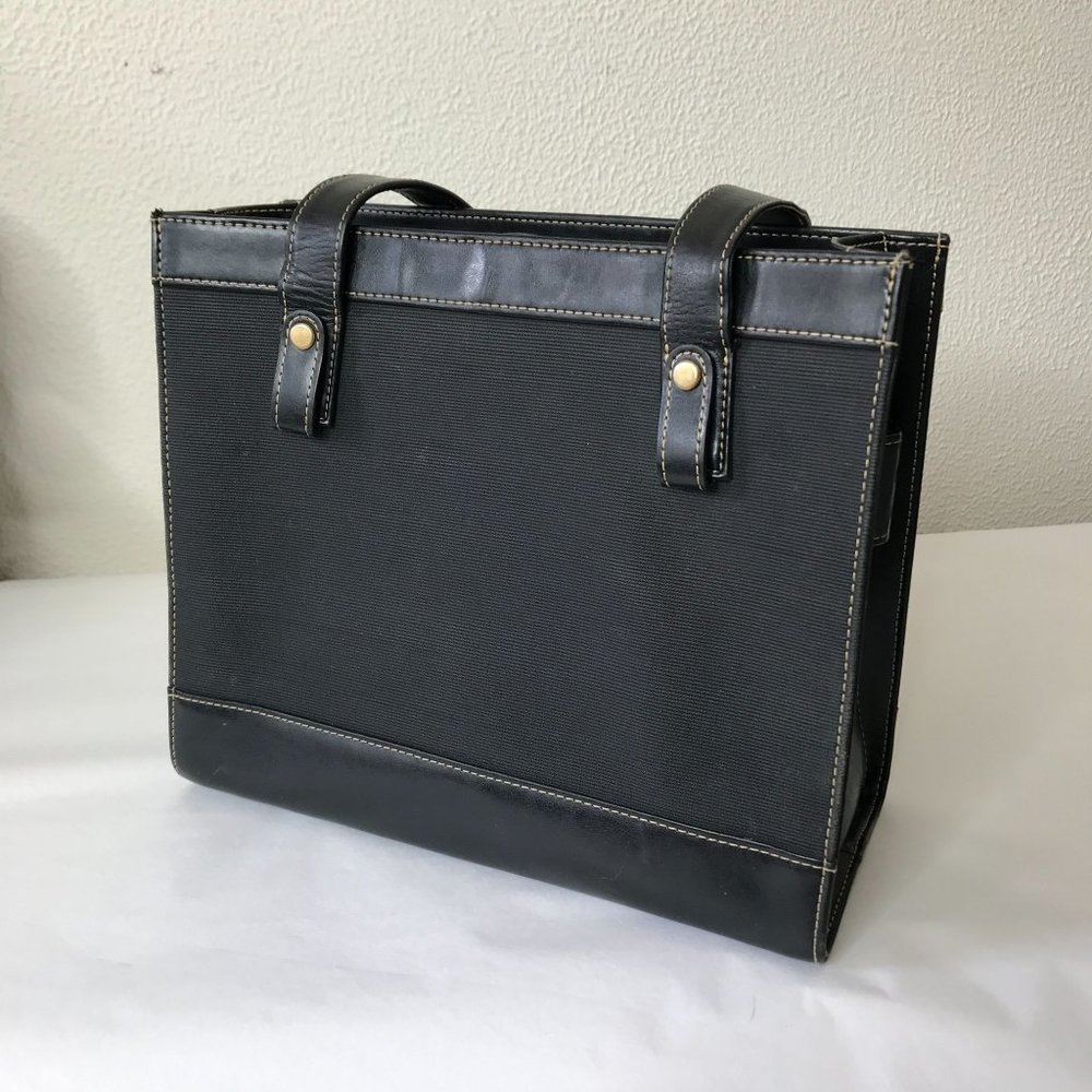 Franklin Covey Black Leather Square Shoulder Bag Purse Tote